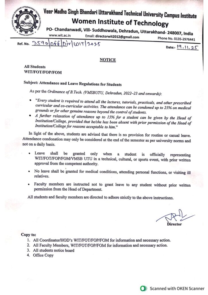 Attendence and leave regulations for students