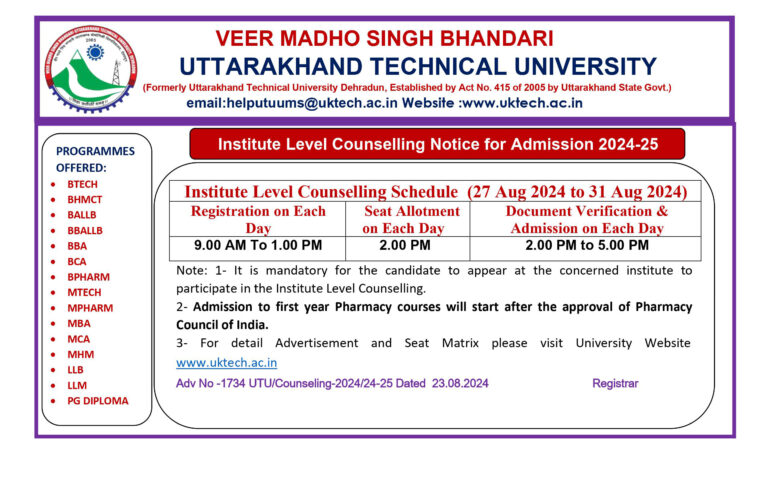 Institute Level Counselling Notice for Admission 2024-25